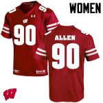 Women's Wisconsin Badgers NCAA #90 Connor Allen Red Authentic Under Armour Stitched College Football Jersey FA31V23AG